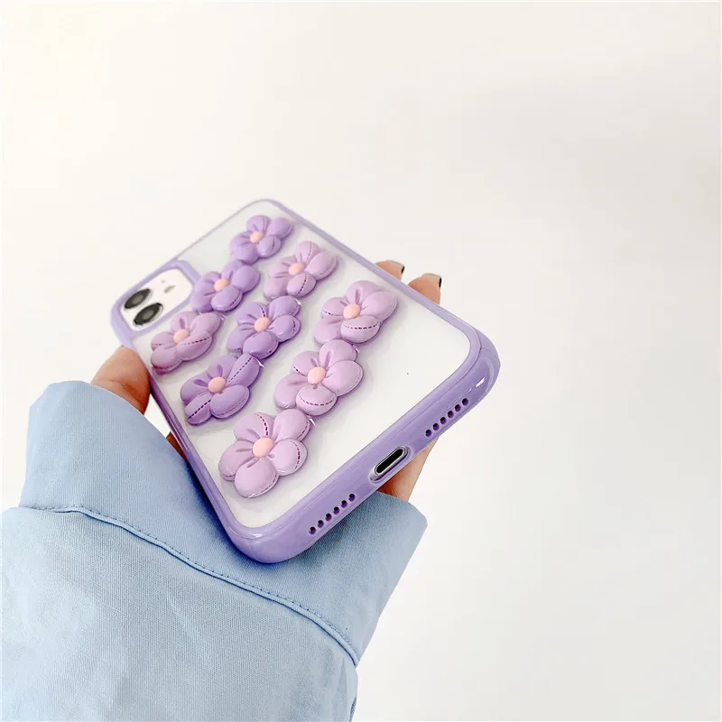 

Cute love heart Phone case For iphone 12 11 pro max 12mini XS MAX XR X 7 8 plus SE2 flowers transparent Soft silicone cover girl