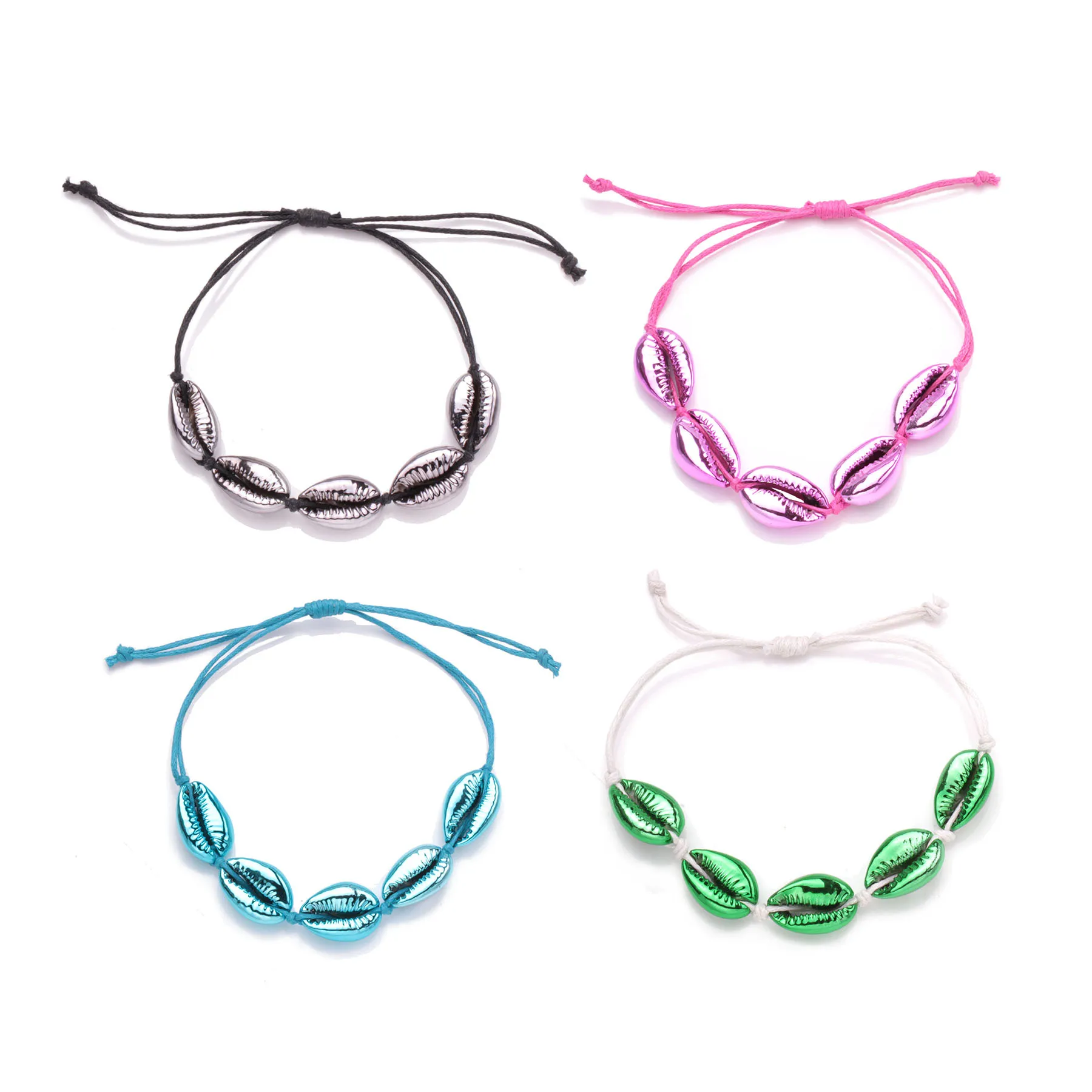 Каури Seashell Вощеная струна регулируемый браслет для женщин мужчин зеленый синий