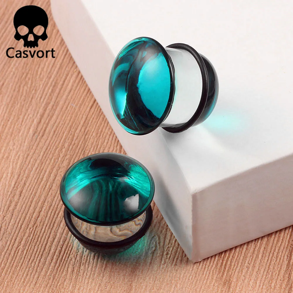 Casvort, 2 шт., новинка, резина, стекло, для ушей, для тела, ювелирные изделия, расширители для пирсинга, туннели, пробки, стрелы, ушные датчики, подарок для женщин и мужчин - Окраска металла: blue-green