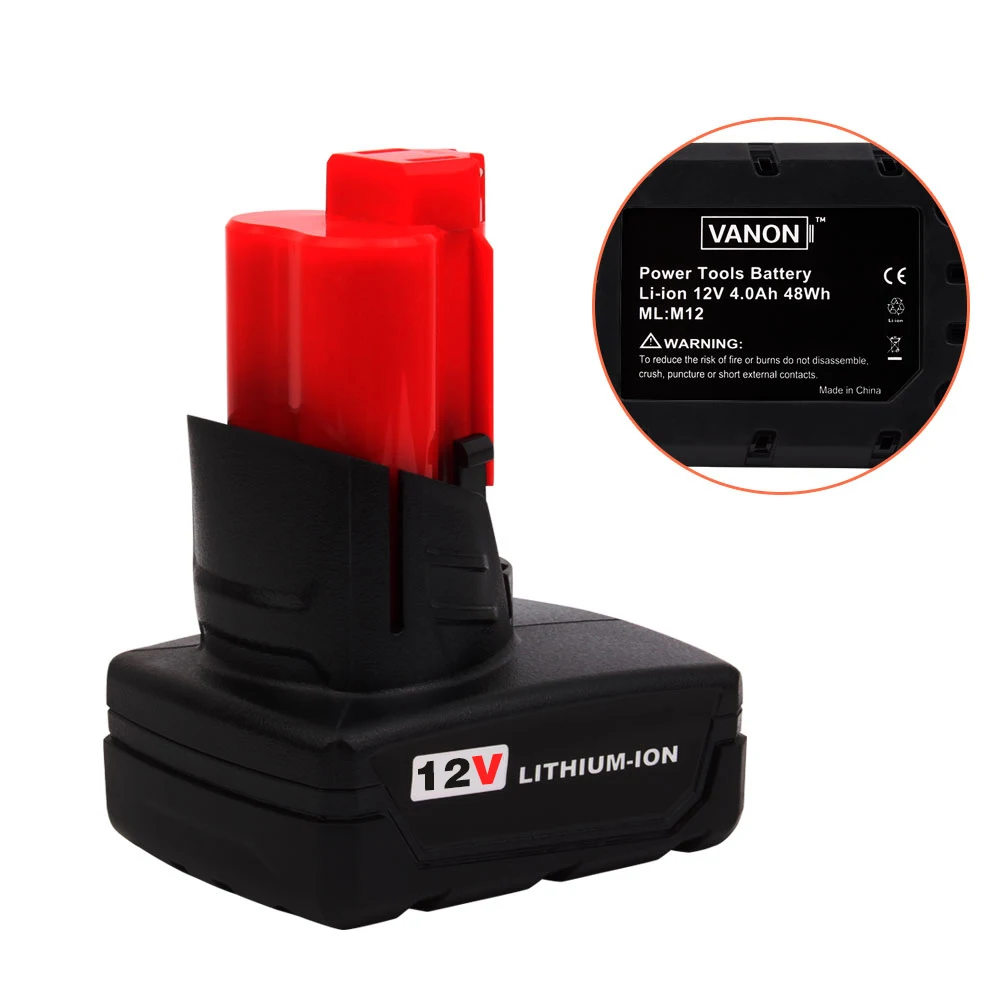 VANON 2 шт. для MILWAUKEE M12 12 в 4000 мАч литий-ионная аккумуляторная батарея XC 4.0Ah Max литий-ионный Электроинструмент беспроводной 48-11-2440