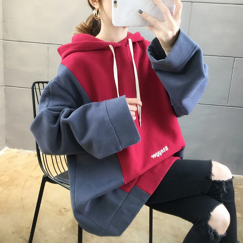 Бархатные женские толстовки в Корейском стиле свободная Женская толстовка с