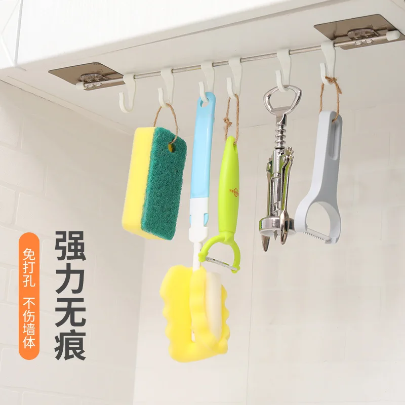 

38.5 x 7cm Non-marking Viscose Hooks Multifunctional Kitchen Hooks Six Hooks Without Perforation Behind The Door