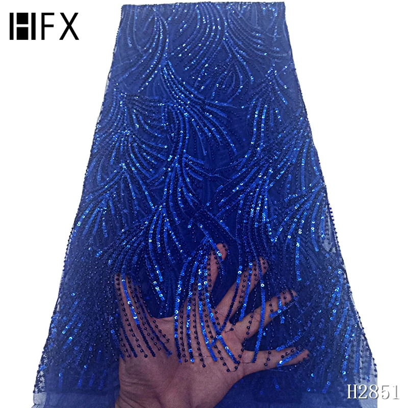 HFX новейшая темно-синяя индийская вышивка тюль кружево вечернее платье французская кружевная ткань Африканская Высококачественная блестящая Сетка кружево X888-9