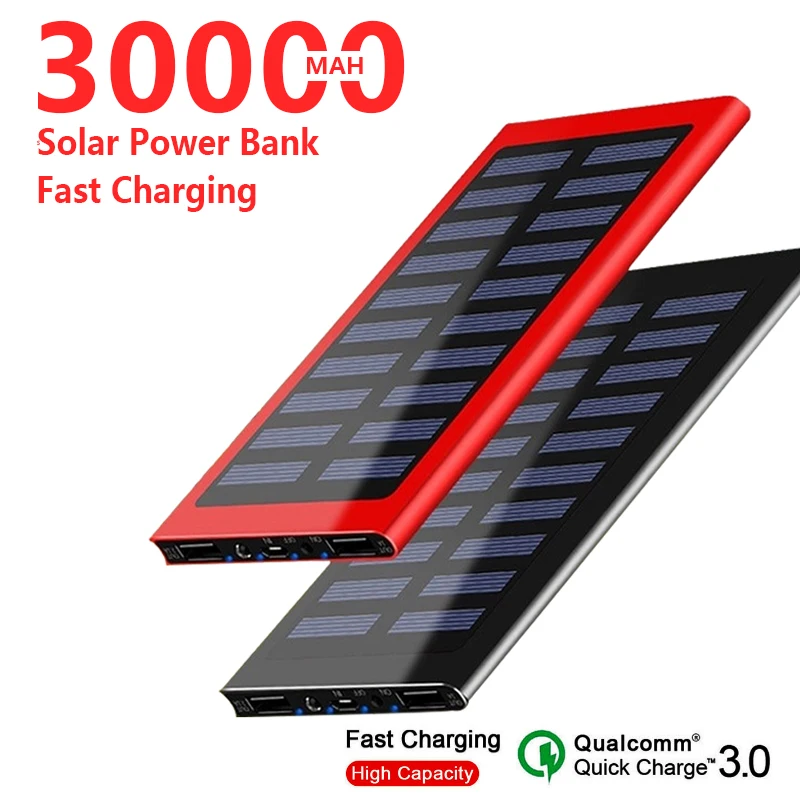 30000mAh солнечная панель банка питания большая емкость зарядное устройство двойной