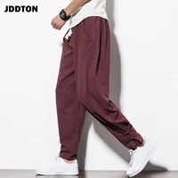 jddton mens cotton linen chinese style elastic waist casual sweatpants streetwear loose harem hip hop pants male trousers je060