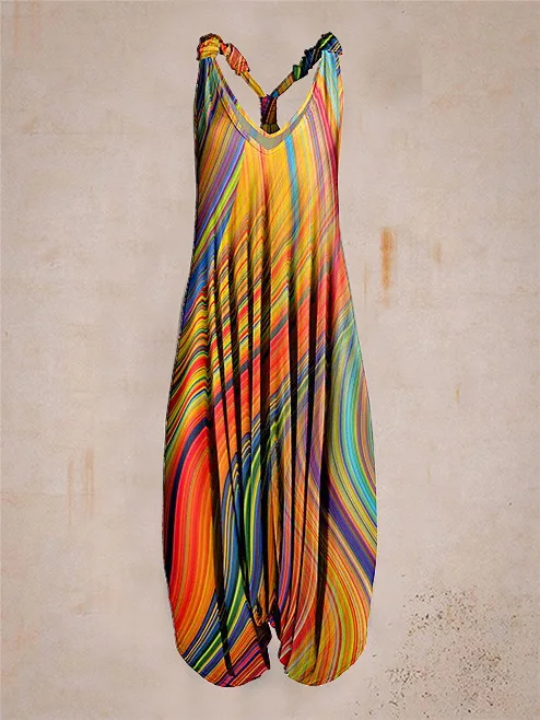 Женский винтажный комбинезон на бретельках длинный комбинезон-шаровары без