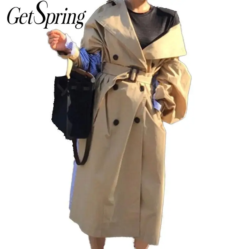 GetSpring Женский тренчкот с отделкой тканью в полоску длинное пальто женский