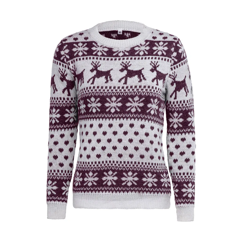 

Sweater Women Christmas Long Sleeve Autumn And Winter Warm Elk Snowman Printing Round Neck Slim Pullover Sweater Tops Jumper