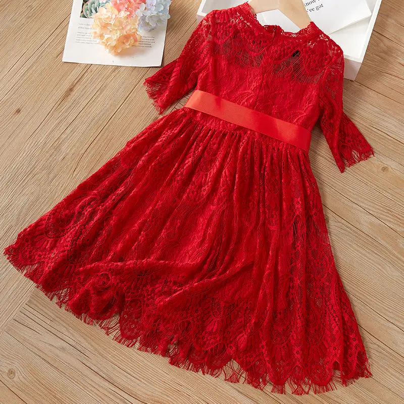 

Новые детские платья для девочек; Милая юбка-пачка вечерние платье модное кружевное платье с бантом на поясе, детская одежда для девочек с О-...