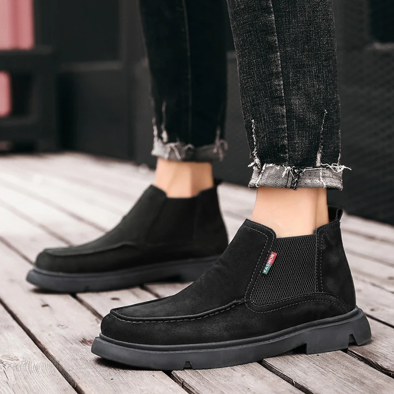 

Basic Autumn Winter Mens Boots Slip-on Thick Plush Warm Man Ankle Boots Fashion Casual Men Snow Boots Men Winter Shoes