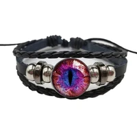 black leather bracelet evil blue eye glass snap bracelet bracelet handmade diy jewelry men and women gift customization
