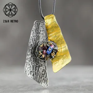 Винтажное длинное ожерелье для женщин, ювелирные изделия, подвески из красочного натурального камня, аксессуары для готической цепи, цинковый сплав, оптовая продажа, 2021