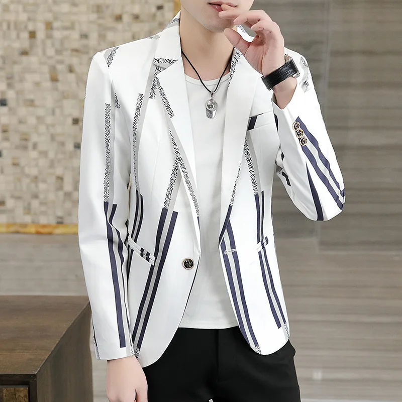 

COCO 2022 Autumn New Men's Striped Printed Suit Youth Slim-Fit Trendy Handsome Fashion blazer
