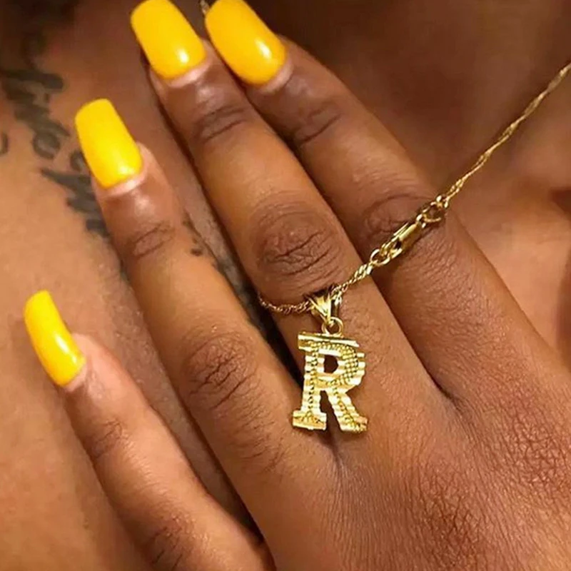 

Women Vintage Gold Letter Necklace Engagement Choker A-Z Pendants Necklace Wedding Name Jewelry Fashion Chic Neck Chain Gifts