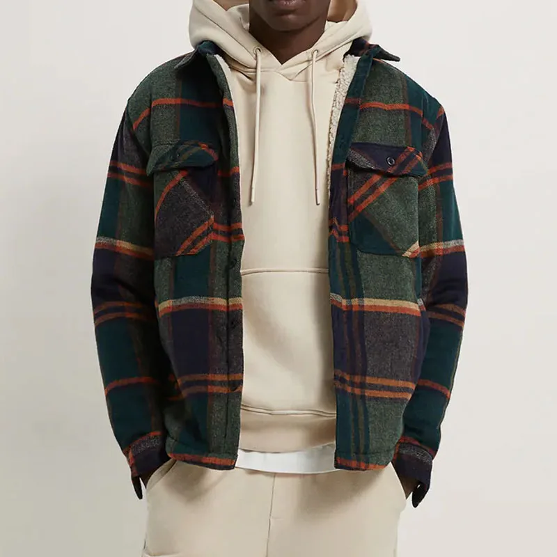 

Новинка 2021, мужская клетчатая куртка Za, осенне-зимняя повседневная теплая приталенная флисовая мужская куртка с отворотом
