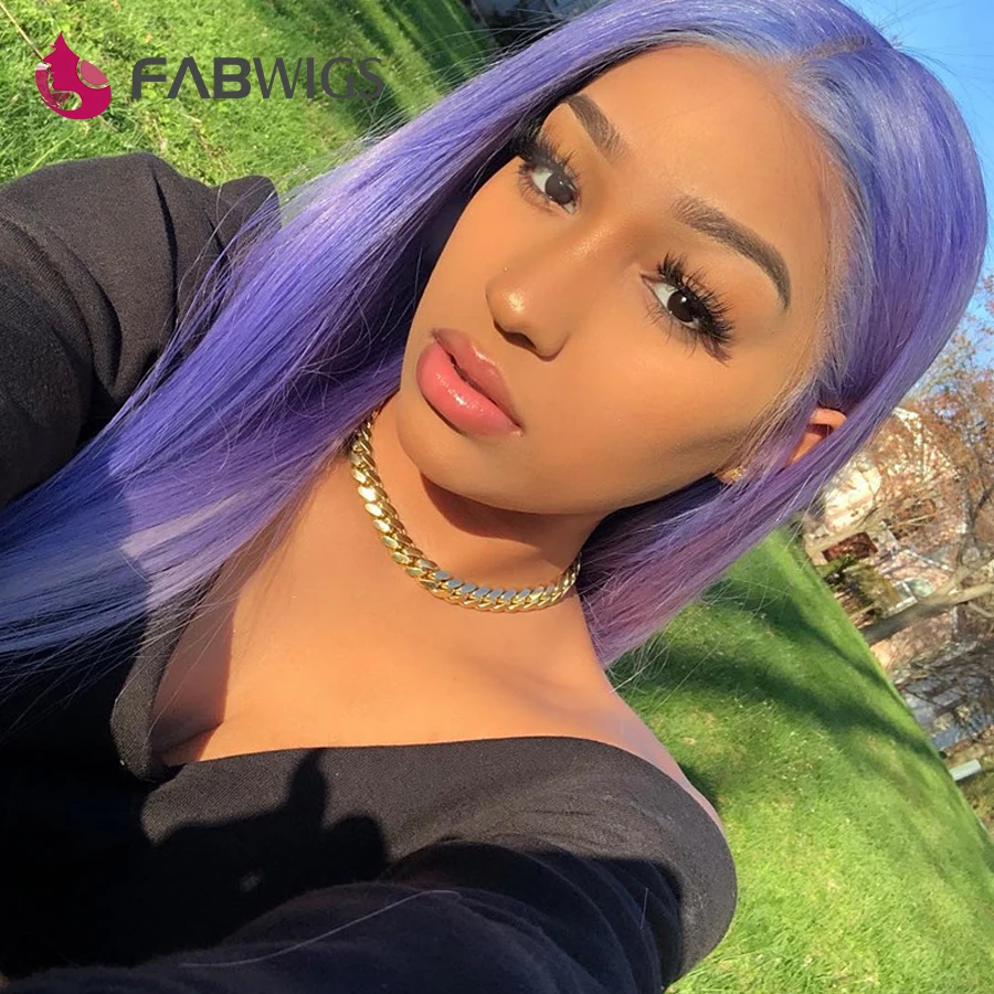 Fabwigs светильник фиолетовый полный шнурок человеческие волосы парики с детскими волосами предварительно сорванные прозрачные кружевные парики для женщин бразильские волосы remy