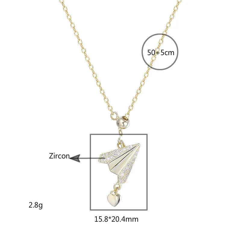 Форзац бумажный самолет сердце 18k золото ожерелье s & Кулоны Настоящее серебро 925