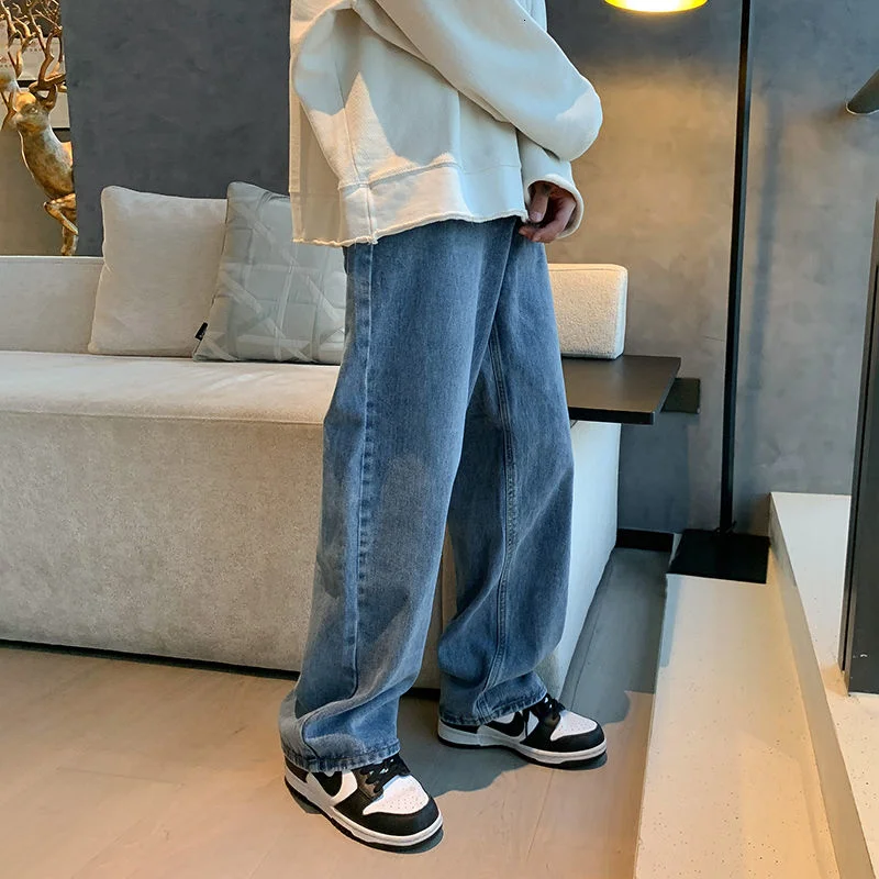 

2021 Men's Loose Black/blue Color Straight Pants Baggy Homme Casual Pants Classic Wash Loose Jeans Fashion Biker Denim Trousers