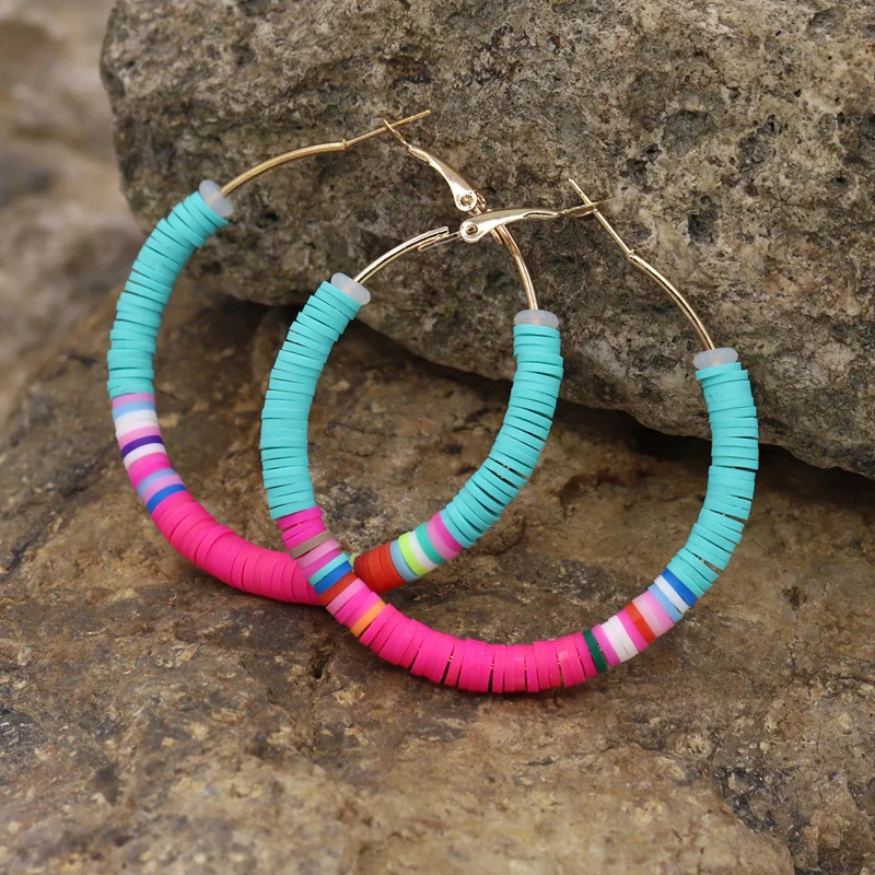 

Multicolor Hoop Earrings for Women Fashion Female Girls Jewelry Polymer Clay Korean Earrings Cute Gifts