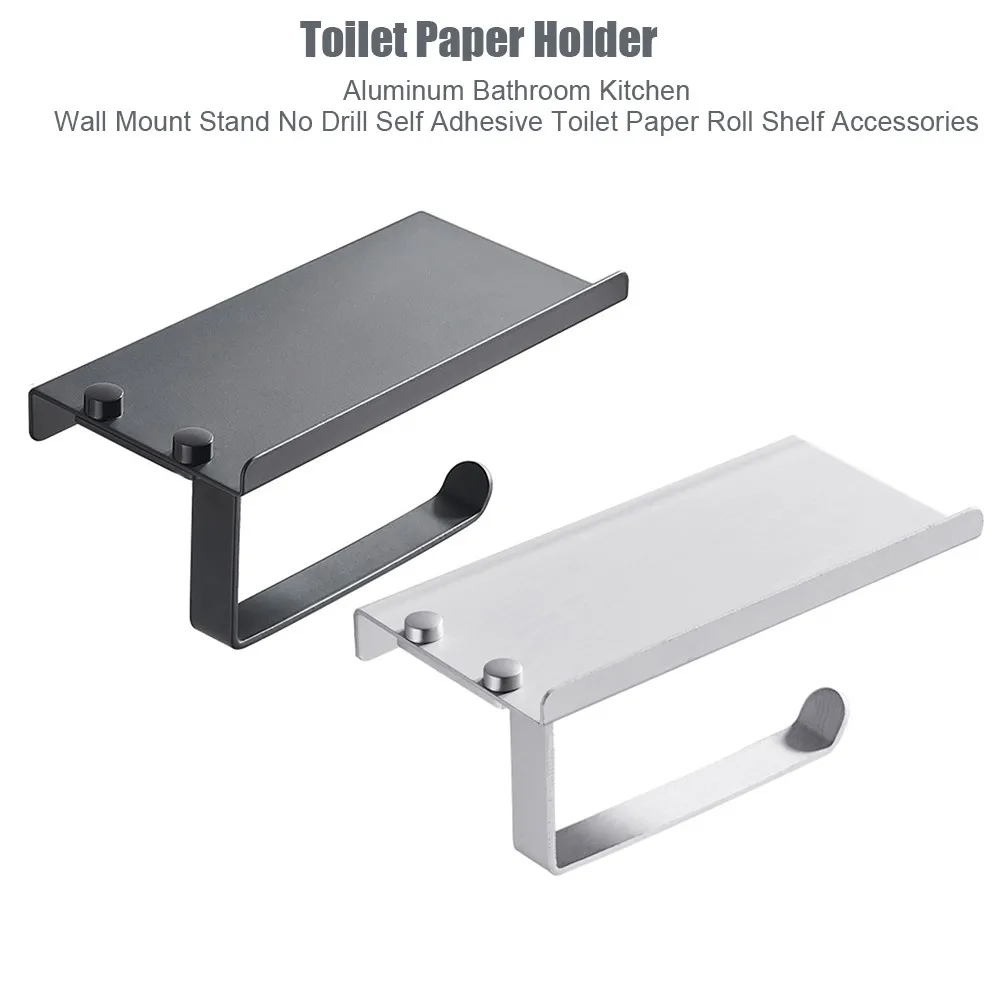 

1PC Toilet Paper Holder Aluminum Bathroom Kitchen Wall Mount Stand No Drill Self Adhesive Toilet Paper Roll Shelf Accessories