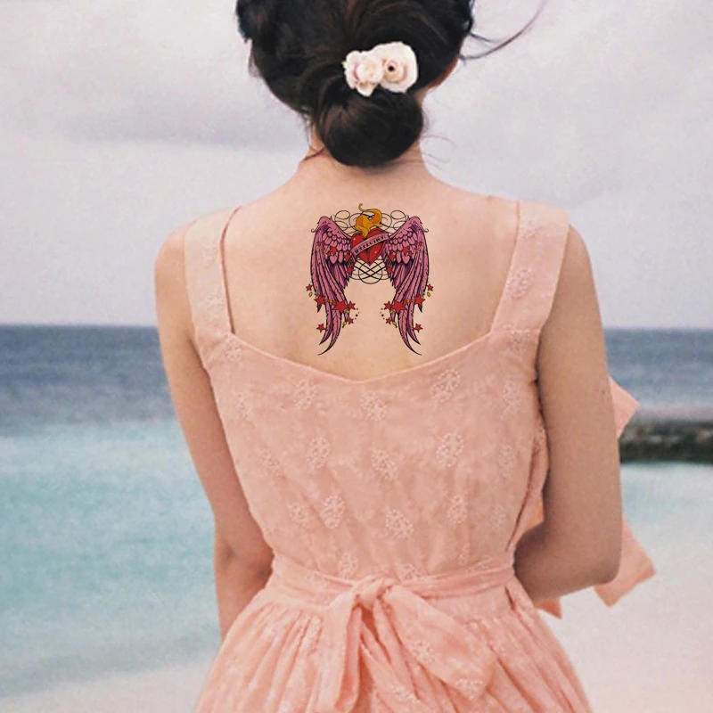 Красная временная татуировка наклейка сексуальное Крыло ангела с сердцем