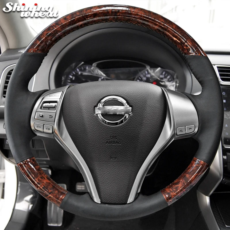

Hand Sew Black Genuine Leather Pu Carbon Fiber Steering Wheel Cover for Nissan 2013 Teana 2014 X-Trail QASHQAI Sentra