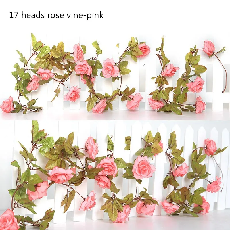 17 pink Yumai 230 см 17 голов розовый искусственный цветок лозы шелковые розы венок Свадебный Настенный декор наружная Осенняя Гирлянда украшение - Цвет: 17 pink