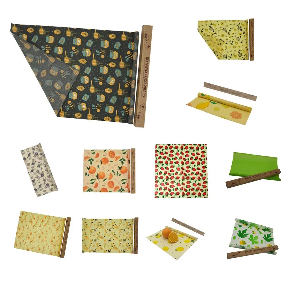 

1Roll Fresh Food Wrap Practical Printed Pattern Wear-resistant Reusable Fresh Keeping Beewax Cover for Refrigerator Food Storage