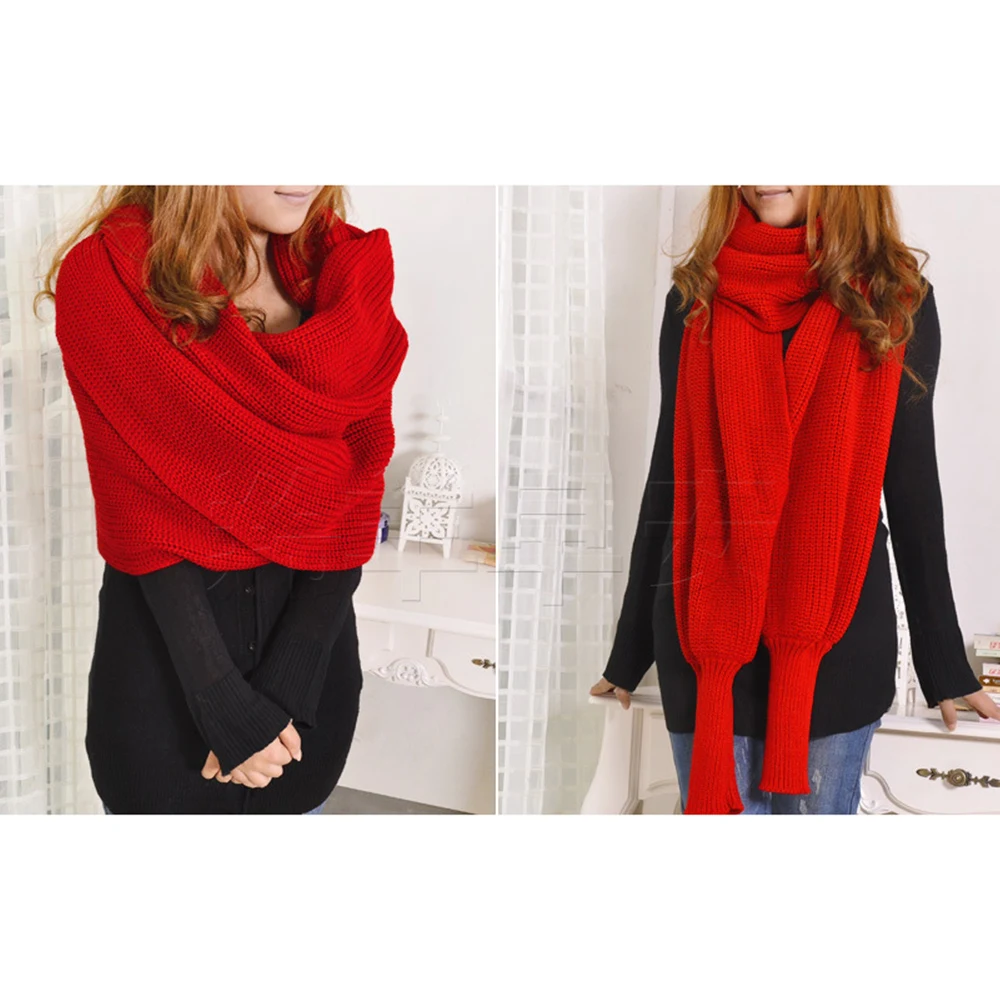 

Europe Style Winter Wool Scarves Women Scarf Wraps Men Knitted Scarf with Long Sleeve Thick Warm Tops Fashion Blanket Scarf