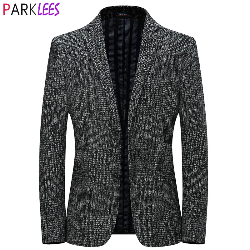

Men's Luxury Brushed Fabric Tweed Suit Blazer Single Breasted Notched Lapel Blazers Men Formal Business Gentleman Blazer Homme