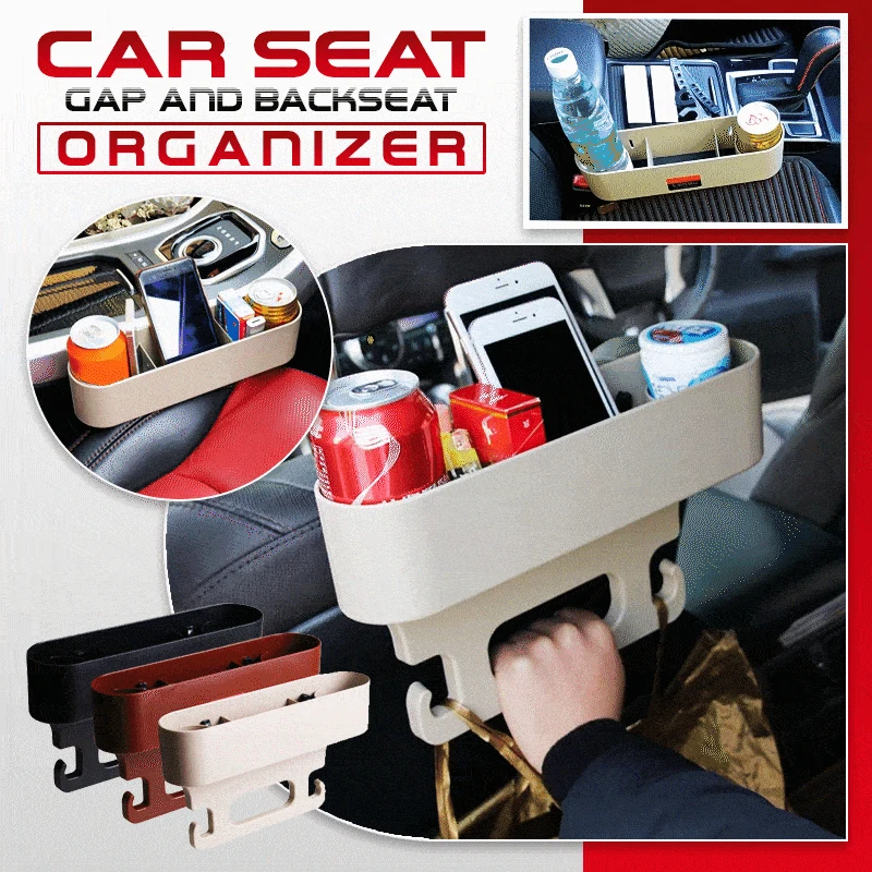 

Car Seat Gap And Backseat Organizer Multifunctional Storage Box with Hooks S7