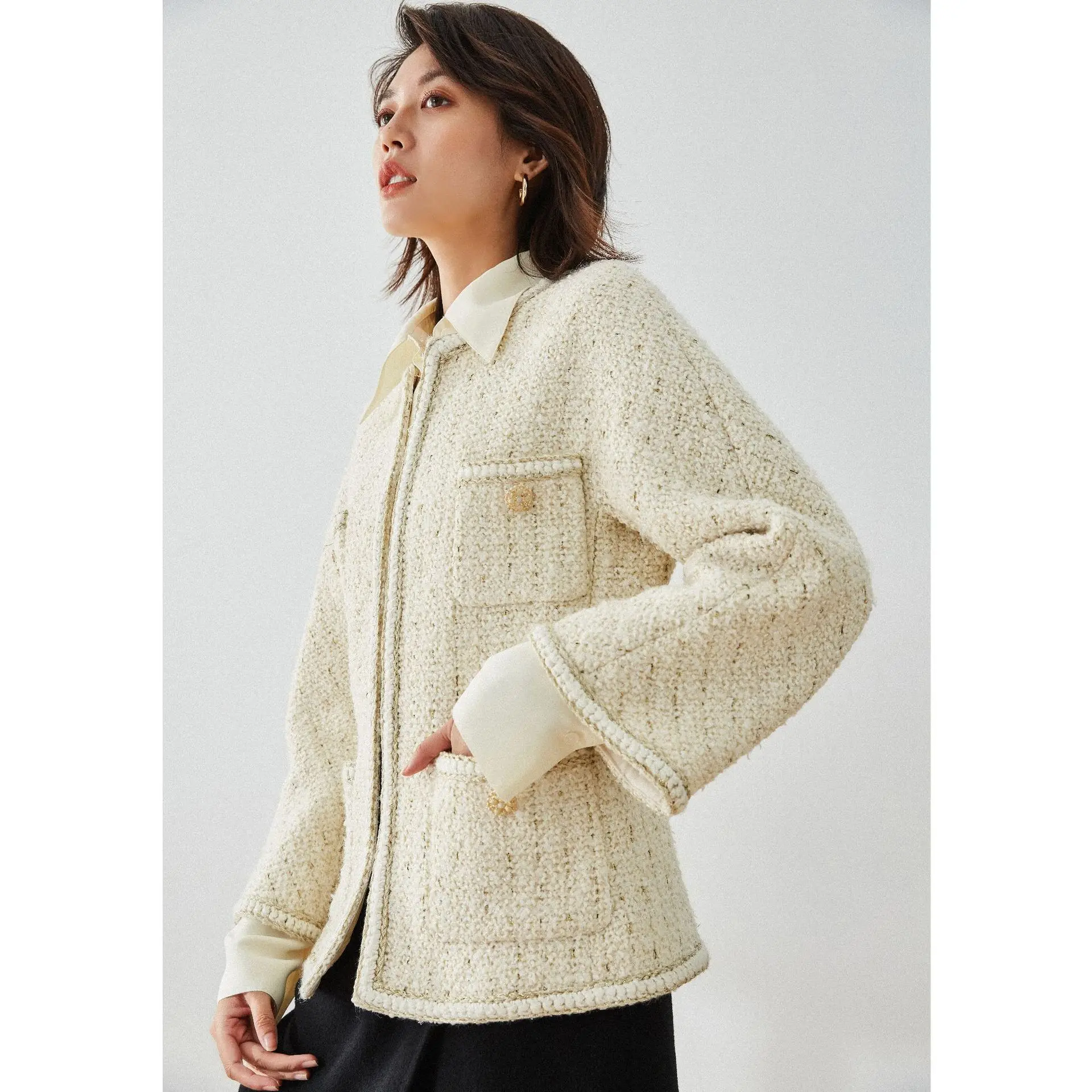 

2020 autumn and winter New temperament socialite loose style French tweed short graceful wool coat