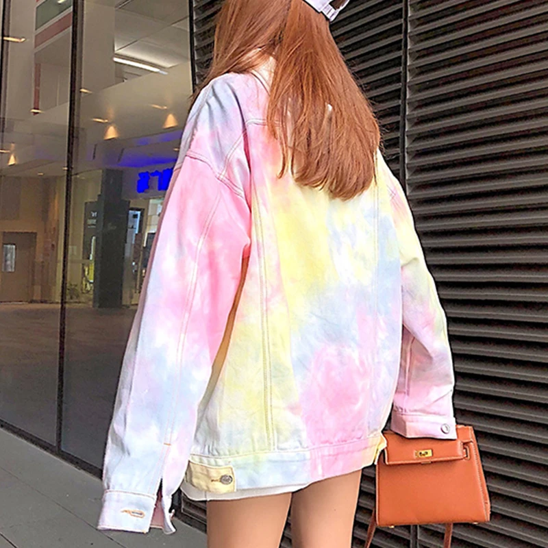 Flectit пастельно тай дай джинсовая куртка для Для женщин с длинными рукавами ткань