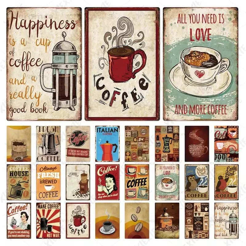 

Coffee Shop Colorful Vintage Metal Plaque Tin Sign Plate Wall Art Decor for Kitchen Home Decoration Iron Painting