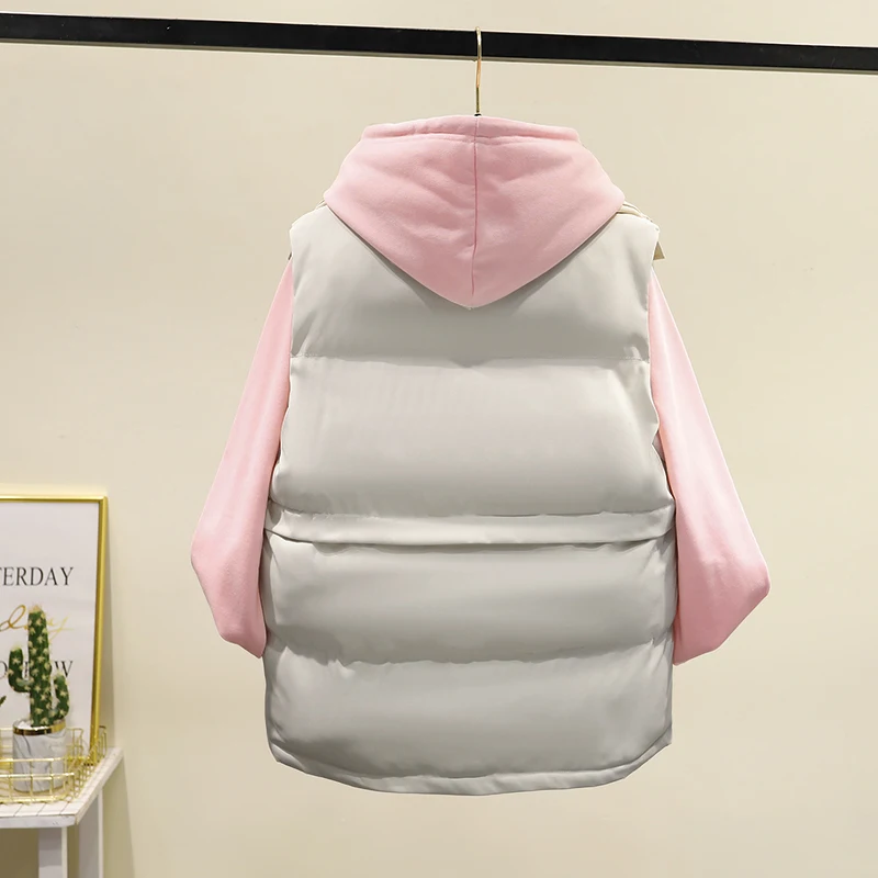 

FORERUN Women Winter Sleeveless Jacket Cotton Padded Bubble Coat Vest Solid Standard Collor Spring Autumn Puffer Parka