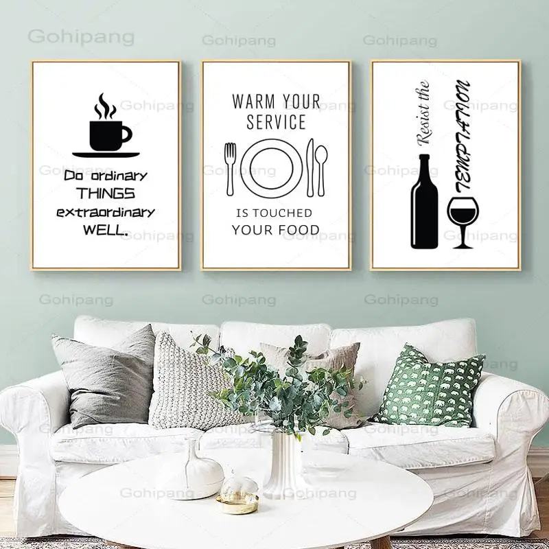 

Столовая Кофейня холщовая картина скандинавский черный и белый английский плакат с надписями печать Декор Настенная картина для гостиной