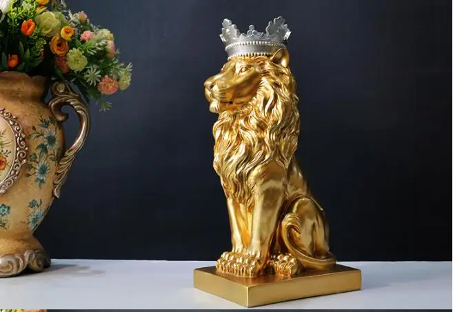 

34CM LARGE -HOME OFFICE PORCH LOBBY TOP COOL DECOR EFFICACIOUS MASCOT THRIVING BUSINESS GOLD LION KING FENG SHUI ART STATUE