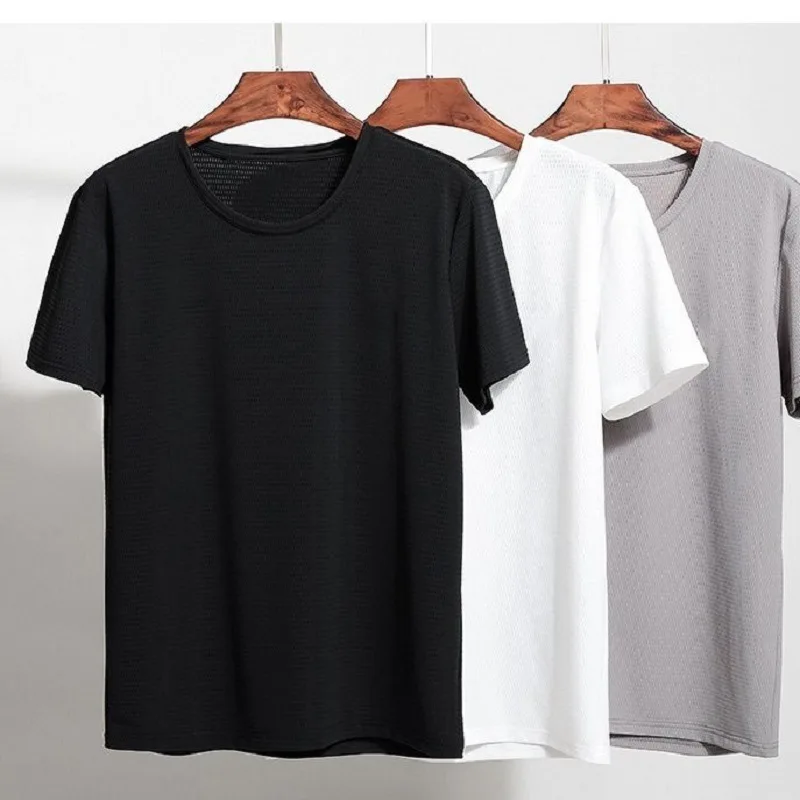 

Summer Quick-drying Ultra-thin Ice Silk Short-sleeved Men's Thin Mesh Silky Stretch Slim Casual Sports Breathable T-shirt Men