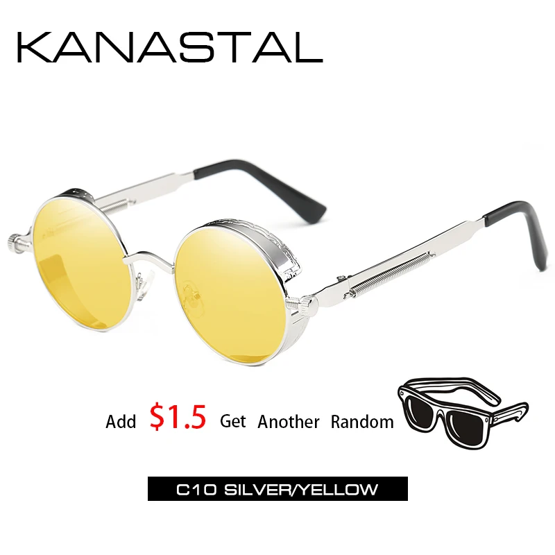 silver yellow2 Круглые Солнцезащитные очки в стиле стимпанк, зеркальные Мужские и женские очки в стиле панк, брендовые дизайнерские ретро очки в оправе, винтажные весенние солнечные очки UV400 - Цвет линз: silver yellow2
