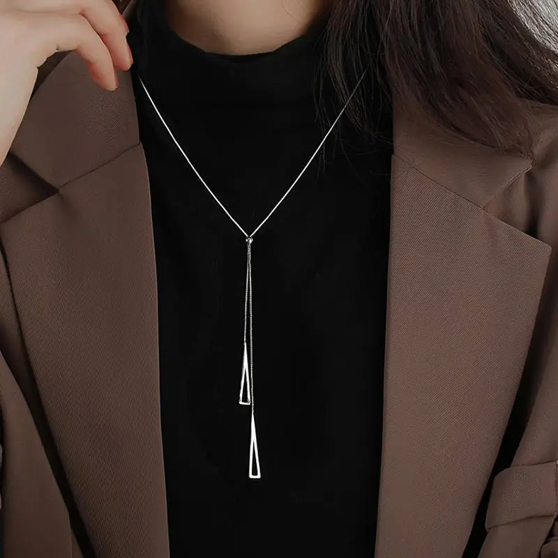 

925 sterling silver Necklace For Women Fashion Choker Adjusted Tassels Long Chain Dropshipping Gift