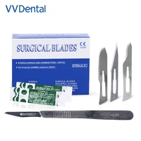 100pcsbox dental surgical scalpel sterilized blades carbon steel 10 11 15 with 1pc 3 scalpel handle dental tools