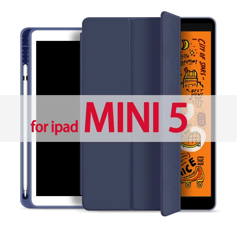 Для ipad чехол карандаш держатель Funda для ipad 6-го поколения для ipad Mini 5 ipad 10,2 / 9,7 чехол - Цвет: Dark blue mini 5