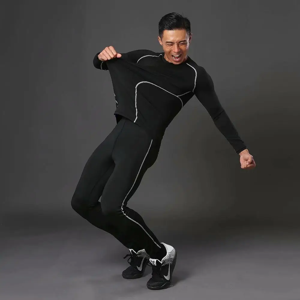 Мужская спортивная одежда компрессионные костюмы комплект одежды для