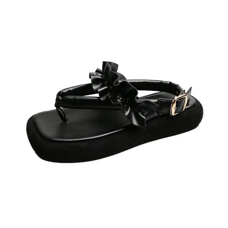 

2021 Summer Thick Bottomed Flat Platform Sandals Women Fashion Lady Shoe Clip Toe Flip Flops Pleated Flats Shoes Sandalias Mujer