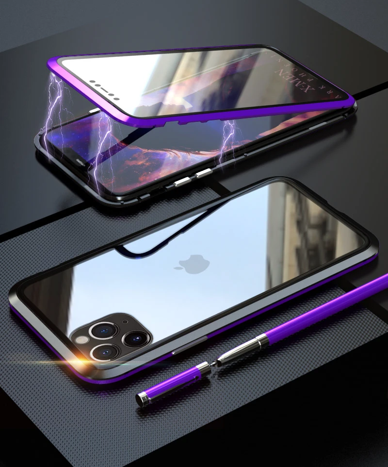 Магнитный металлический 360 чехол для iPhone 11 7 8 Plus X 10 XS Max прозрачный стеклянный чехол для iPhone11 Pro Чехол алюминиевый бампер