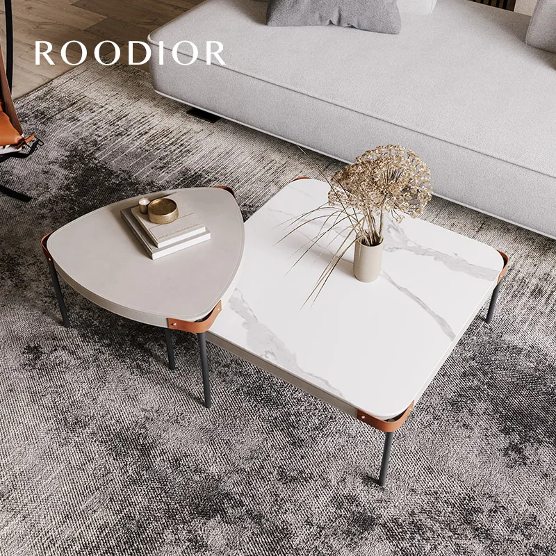 

Modern light luxury small apartment square rock board coffee table ins minimalist style living room furniture