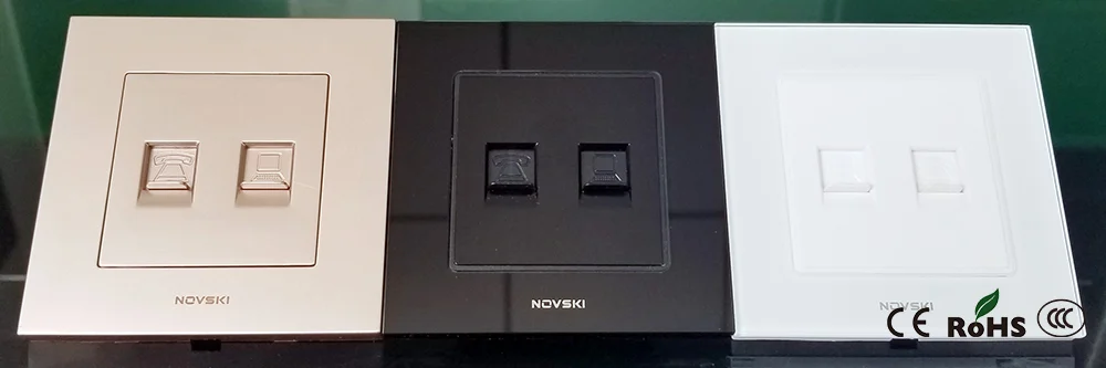 NOVSKI RJ45 Cat6 10 Гбит/с компьютер LAN Ethernet стены данных коаксиальный ТВ Антенна Разъем Кристалл Закаленное стекло панель 86*86 мм