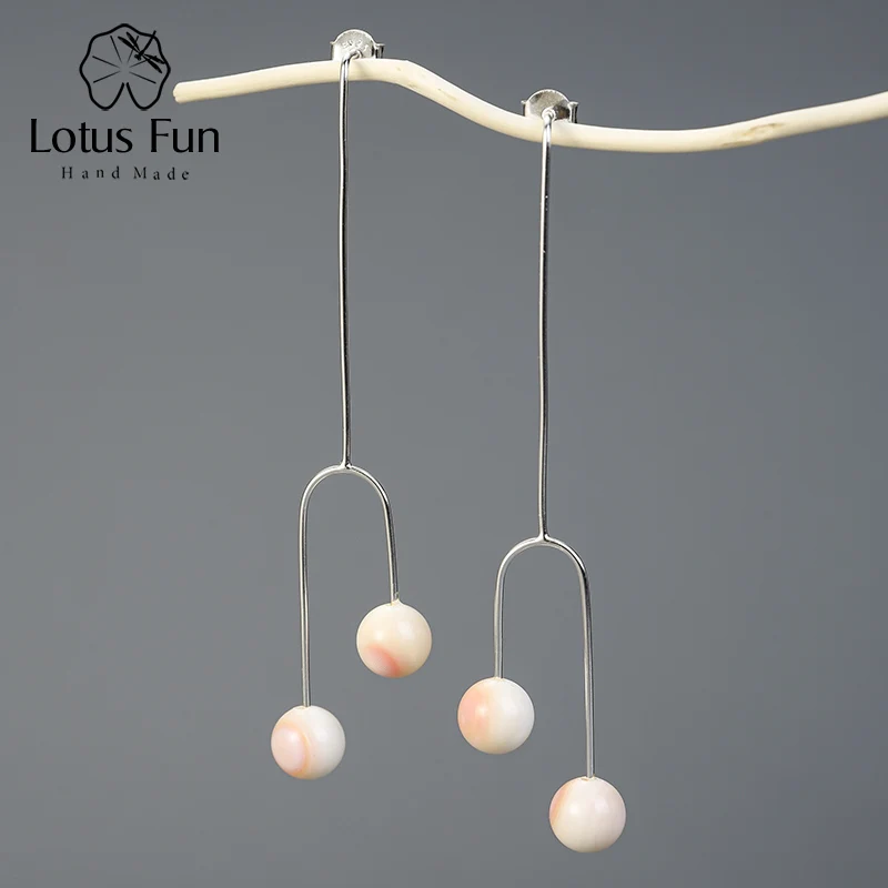 Lotus Fun Настоящее серебро 925 проба творческий дизайн er ювелирные украшения минималистский личность длинные висячие серьги для женщин - Цвет камня: Style1 - Pink