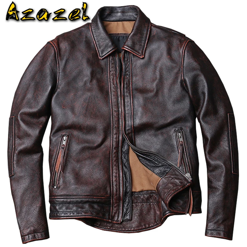 

Мужская винтажная мотоциклетная куртка из натуральной кожи, размеры до 5XL