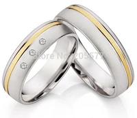 classic handmade his and hers gold plating inlay titanium wedding engagement lovers ring in white gold color